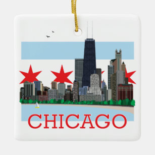Chicago-Skyline und Stadt-Flagge Keramikornament