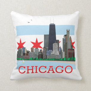 Chicago-Skyline und Stadt-Flagge Kissen
