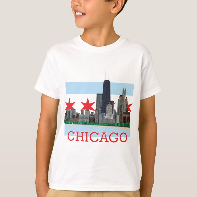 Chicago-Skyline und Stadt-Flagge T-Shirt (Vorderseite)