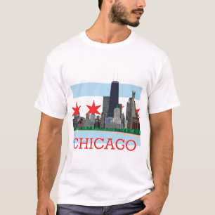Chicago-Skyline und Stadt-Flagge T-Shirt