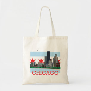 Chicago-Skyline und Stadt-Flagge Tragetasche