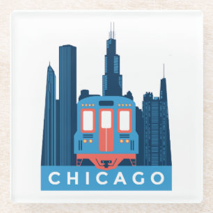 Chicago Skyline Vintage Reise  Glasuntersetzer