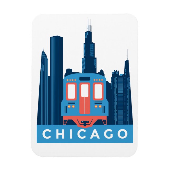 Chicago Skyline Vintage Travel Foto Magnet (Vertikal)