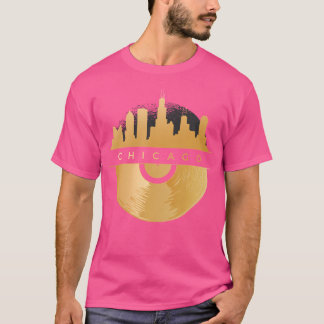 Chicago Skyline Vinyl Music Record Illinois Il Blu T-Shirt