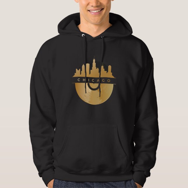 Chicago Skyline Vinyl Retro Vintag USA Hoodie (Vorderseite)