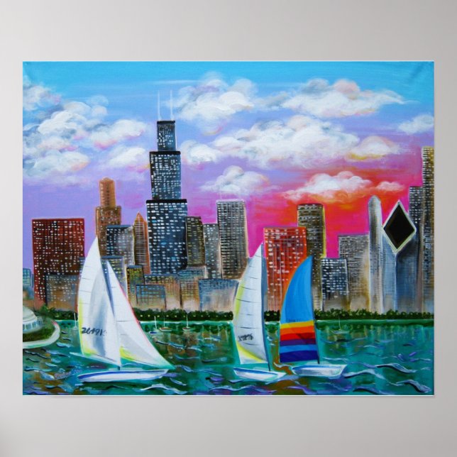 Chicago Skyline vom Lake Michigan Poster (Vorne)