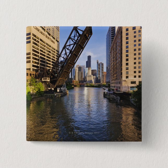 Chicago-Skyline von der Kinzie St.-Brücke Button (Vorderseite)