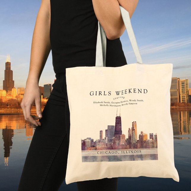 Chicago Skyline Watercolor Girls Weekend Tragetasche (Chicago Skyline Watercolor Girls Weekend Tote Bag)