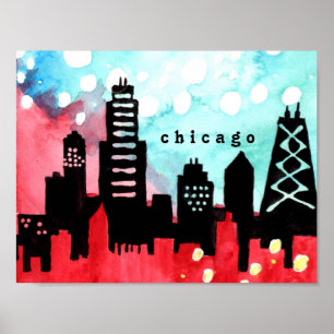 Chicago skyline watercolor poster