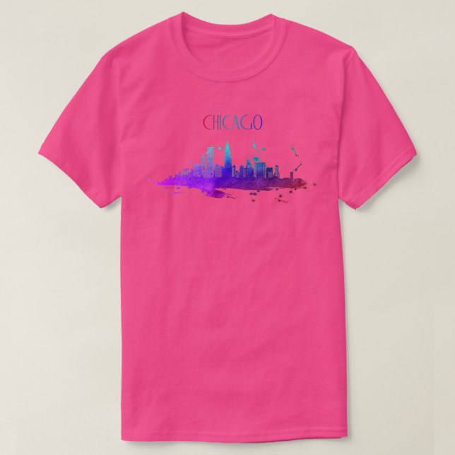 Chicago Skyline Watercolor Souvenir Illinois T-Shirt (Design vorne)