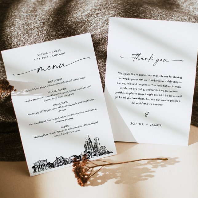 Chicago Skyline Wedding Dinner Menu Card 12x18 (Von Creator hochgeladen)