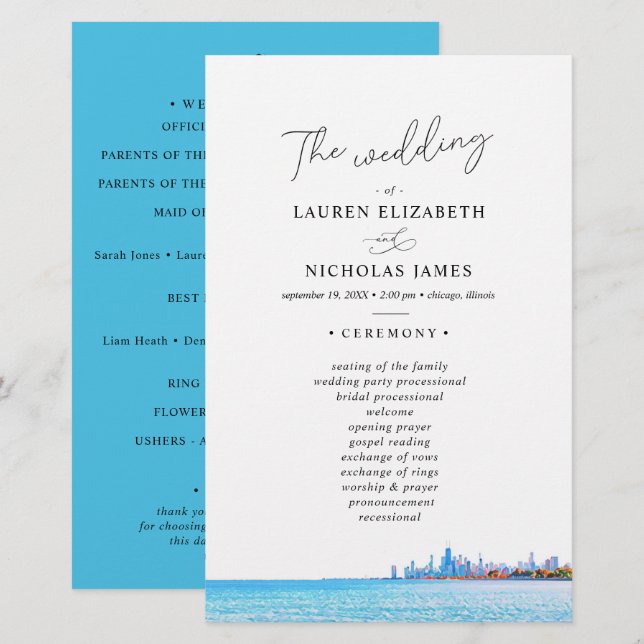 Chicago Skyline Wedding Program (Vorne/Hinten)