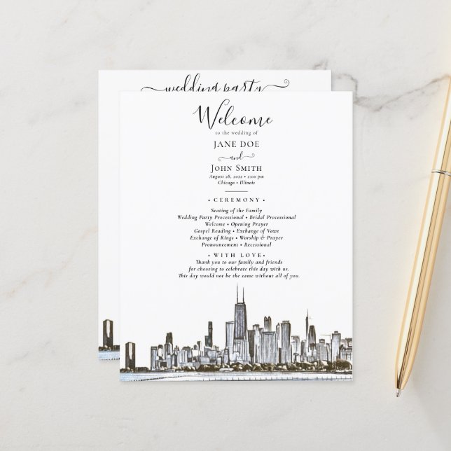 Chicago Skyline Wedding Program (Vorderseite/Rückseite Beispiel)