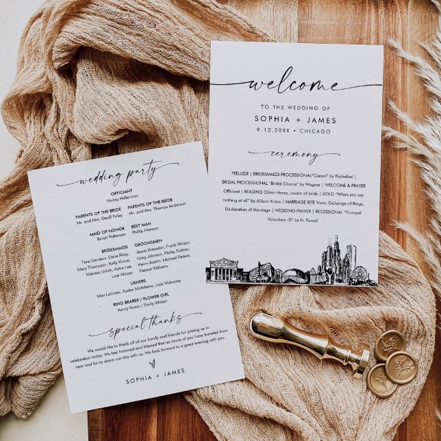 Chicago Skyline Wedding Program 12x18 Flat Card Einladung (Von Creator hochgeladen)
