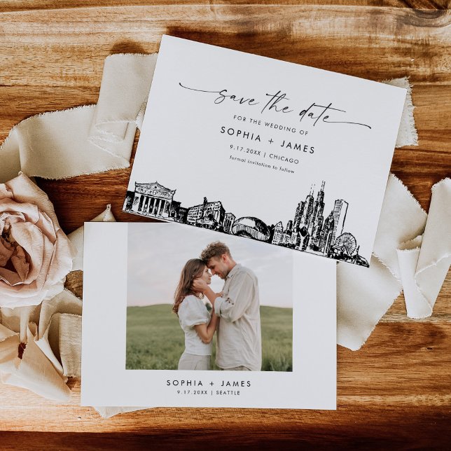 Chicago Skyline Wedding Save the Date Card Einladung (Von Creator hochgeladen)