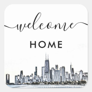 Chicago Skyline Welcome Zuhause Quadratischer Aufkleber