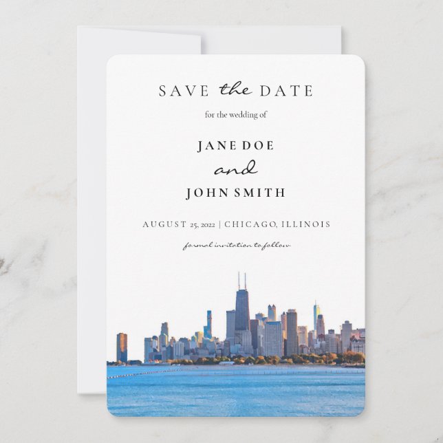 Chicago Skyline Wohnung Save the Date Karte (Vorderseite)