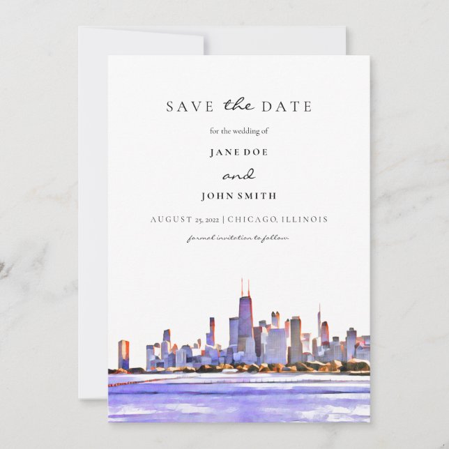 Chicago Skyline Wohnung Save the Date Karte (Vorderseite)