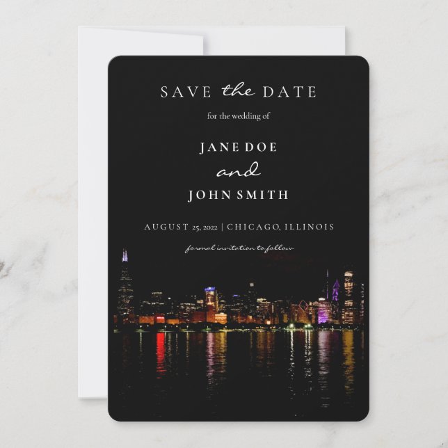 Chicago Skyline Wohnung Save the Date Karte (Vorderseite)
