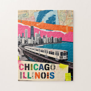 Chicago Skyline Zug Pop Art Collage Retro Reise Puzzle