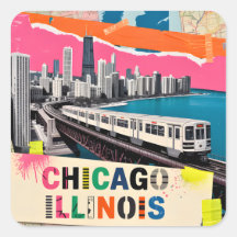 Chicago-Skyline-Zug Pop-Art-Collage Retro-Reise