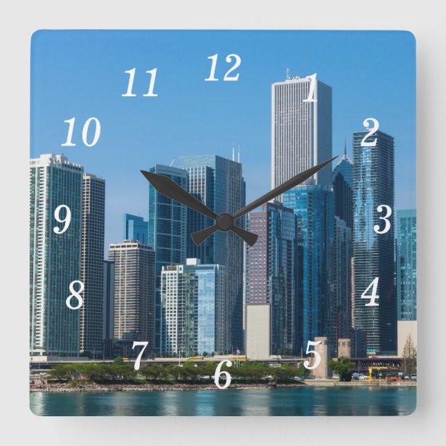 Chicago Skyscrapers Wall Clock Quadratische Wanduhr (Vorderseite)