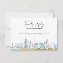 Chicago Stadt-Skyline Aquarell Online RSVP Karte