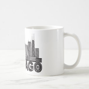 Chicago-Stadt-Skyline-Text Schwarzweiss Tasse