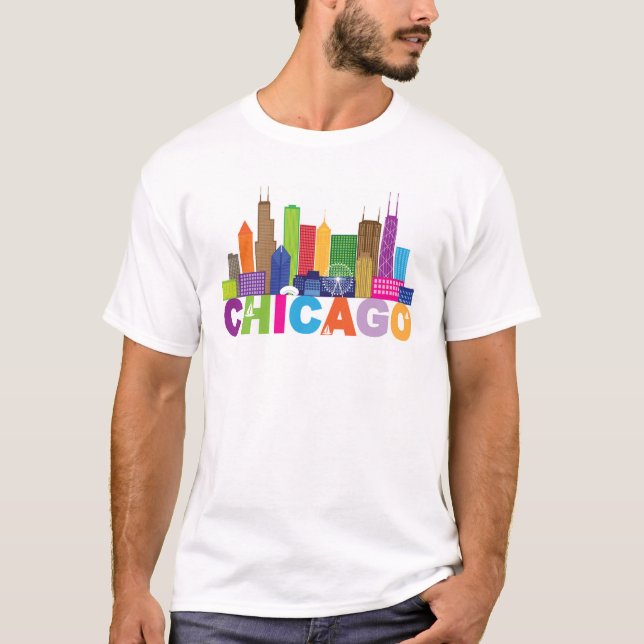 Chicago-Stadt-Skyline-Typografie T-Shirt (Vorderseite)
