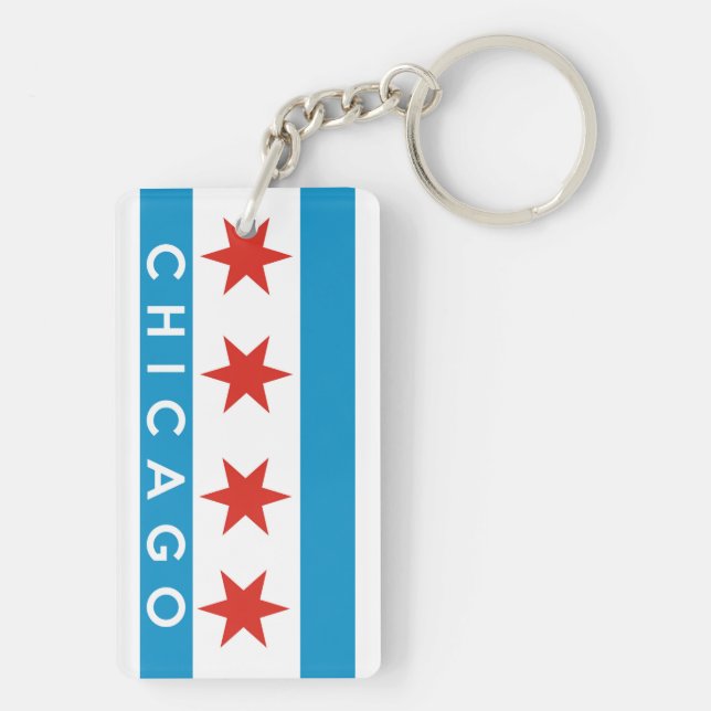 Chicago-Stadtflaggenamerika-Textname Schlüsselanhänger (Rückseite)
