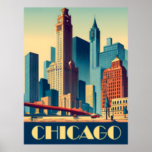 Chicago, Stadthochhäuser, Reise Poster