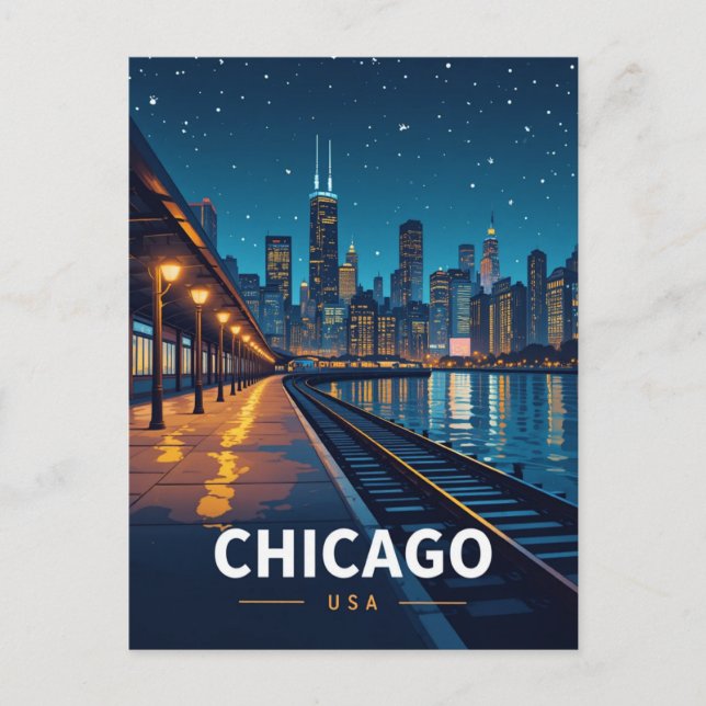 Chicago Starry Night Skyline View Postkarte (Vorderseite)