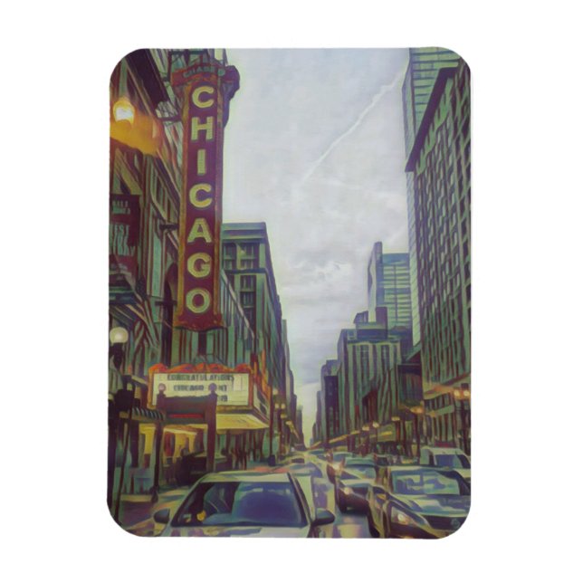 Chicago Street, The Windy City Retro Art Magnet (Vertikal)