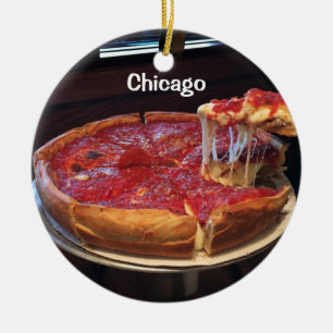 Chicago Style Deep Dish Pizza Keramik Ornament