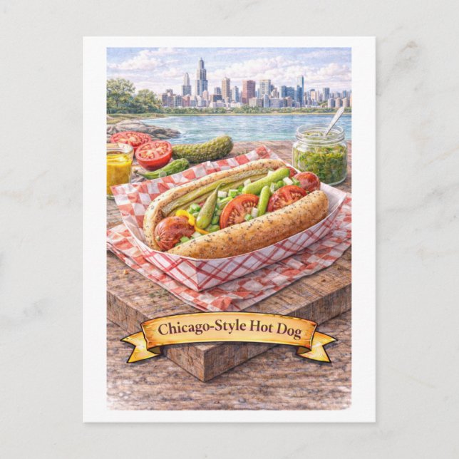 Chicago-Style Hot Dog (American Food Series) Postkarte (Vorderseite)