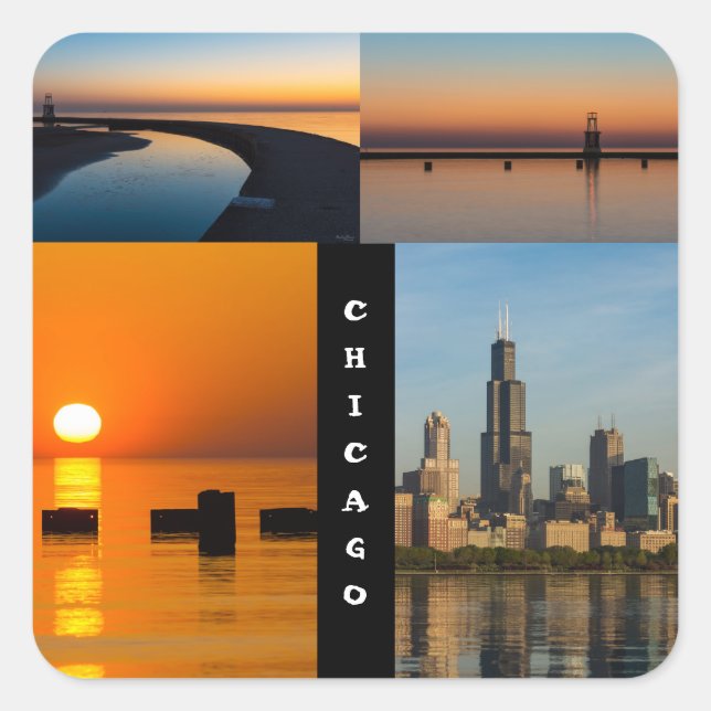 Chicago Sunrise Quadratischer Aufkleber (Vorderseite)