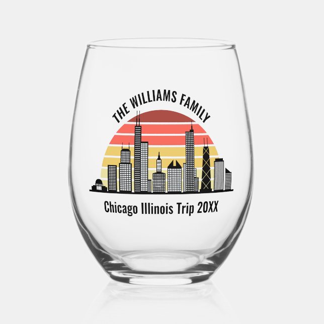 Chicago Sunset Customized Trip Souvenir Weinglas Ohne Stiel (Vorderseite)