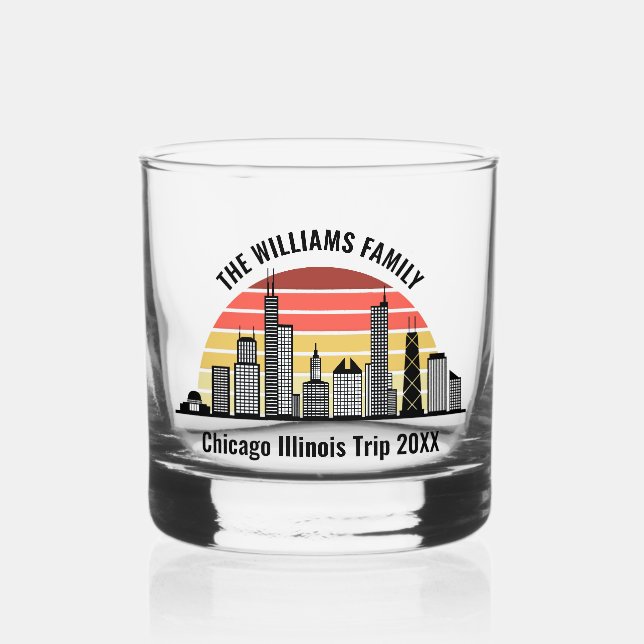 Chicago Sunset Customized Trip Souvenir Whiskyglas (Vorderseite)