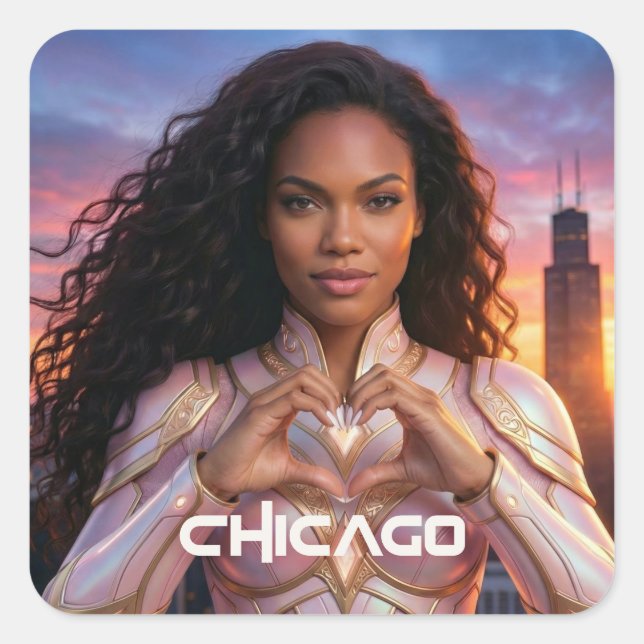 CHICAGO - SUPERHELD QUADRATISCHER AUFKLEBER (Vorderseite)