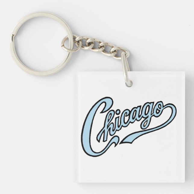 Chicago Text in Chicago Blue Script Schlüsselanhän Schlüsselanhänger (Vorderseite)