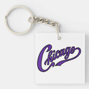 Chicago Text in Lila Script Schlüsselanhänger