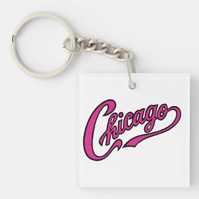 Chicago Text in Pink Script Schlüsselanhänger (Vorderseite)