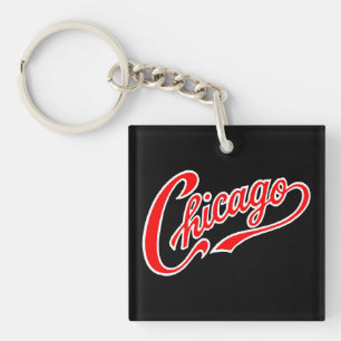 Chicago Text in Red Script BLK Schlüsselanhänger