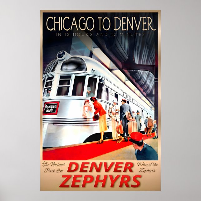 Chicago to Denver Zephyr Burlington Route New Poster (Vorne)