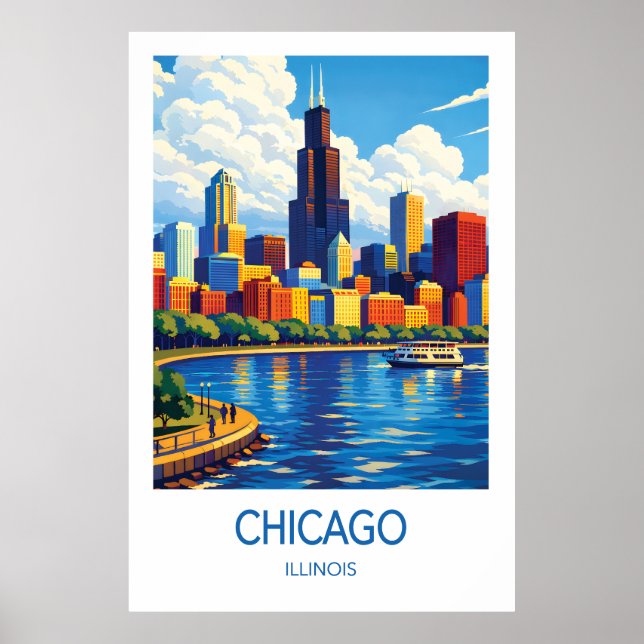Chicago Travel Poster, Illinois City Art Poster (Vorne)