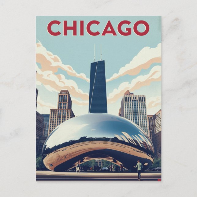 Chicago Travel Poster: The Bean and Willis Tower S Postkarte (Vorderseite)
