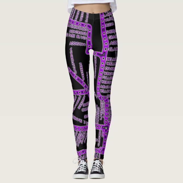 Chicago U-Bahn Karte/ Bahnhaltestelle NEON LILA Leggings (Vorderseite)