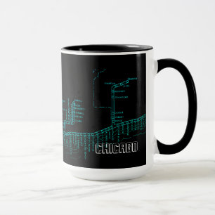 Chicago U-Bahn Karte mit Zug hält Vintag Neon Tasse