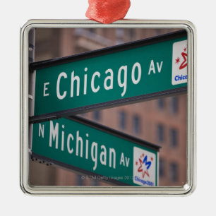 Chicago- und Michigan-Alleen-Wegweiser, Chicago, Silbernes Ornament