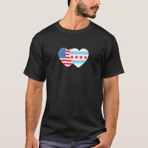 Chicago und USA Flag Twin Heart für Proud American T-Shirt